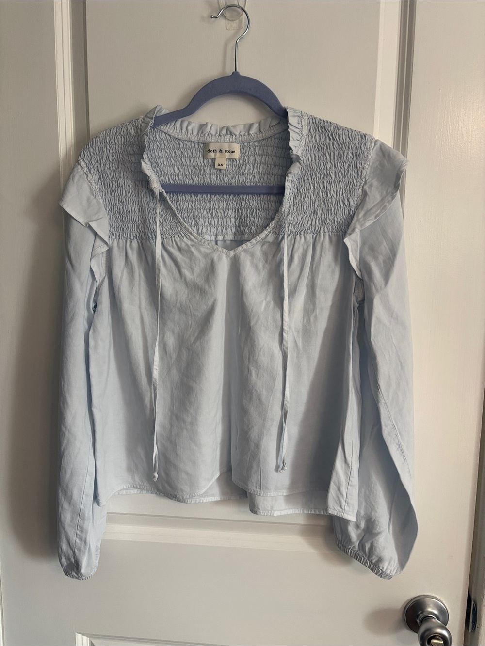 cloth & stone Light Blue Smocked Yoke Long Sleeve Top